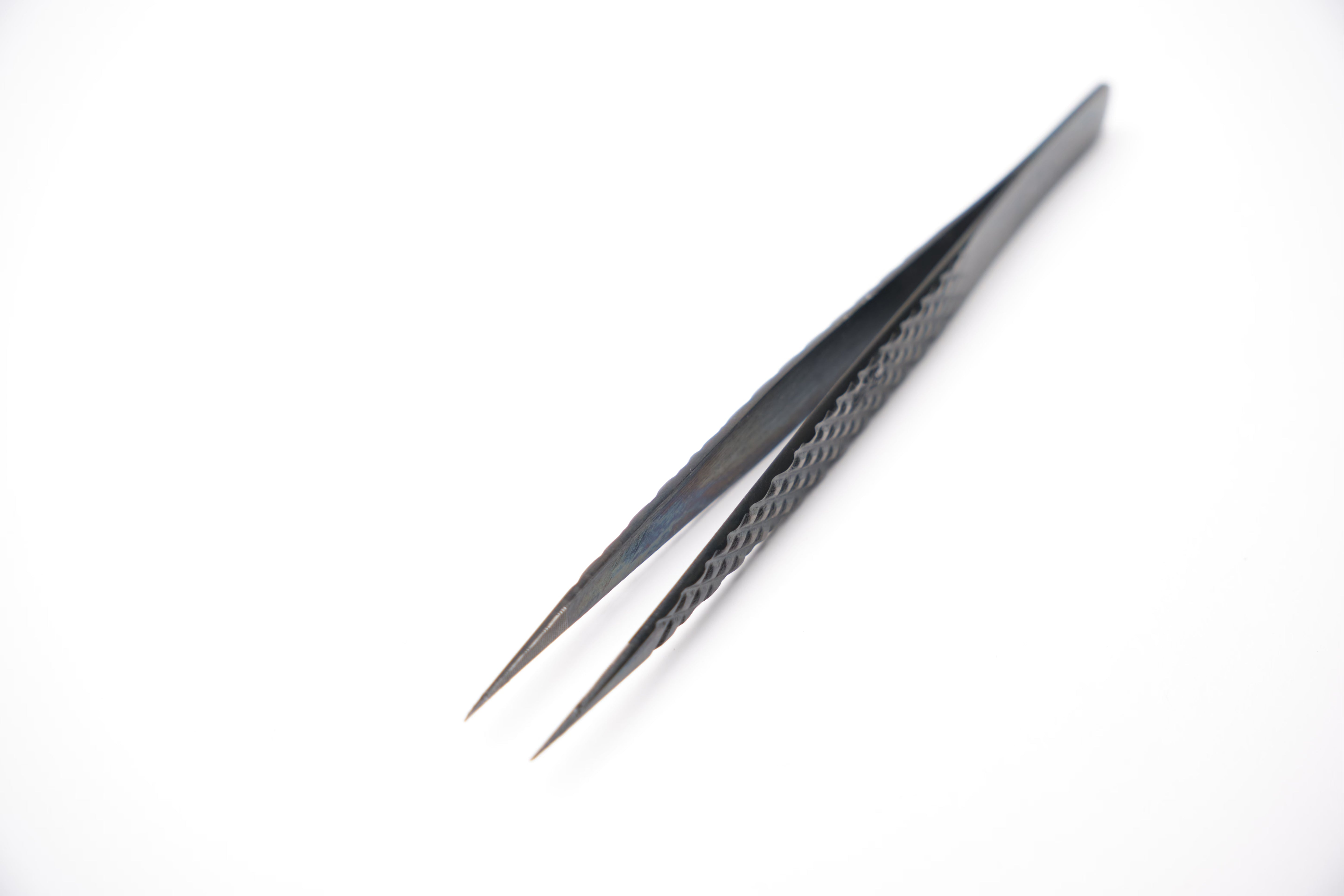 Straight Black Fiber Tweezers